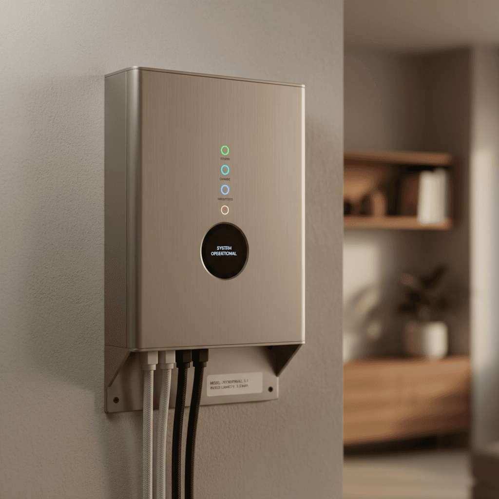 Système de stockage avec batterie et onduleur installé