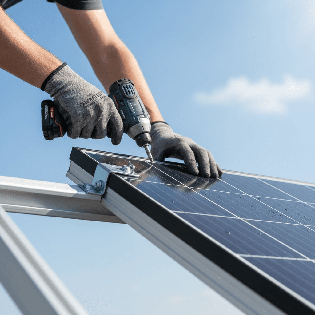 Maintenance de panneaux solaires par notre équipe